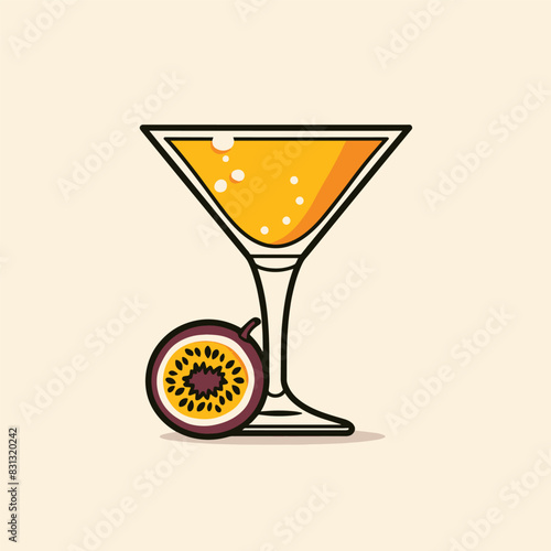 Bright vector of pornstar martini with passion fruit slice.