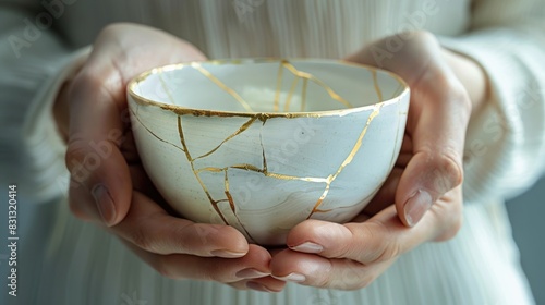 Kintsugi Bowl Held In Hands photo