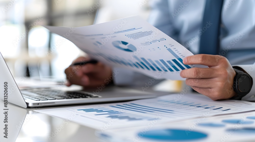 Financial Analysis and Reporting with Charts and Data on Laptop in Office Workspace Financial Analysis and Reporting with Charts and Data on Laptop in Office Workspace
