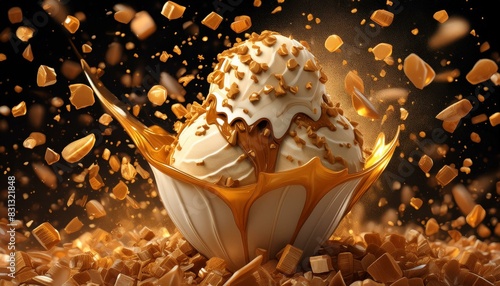 Delicious caramel ice cream explosion