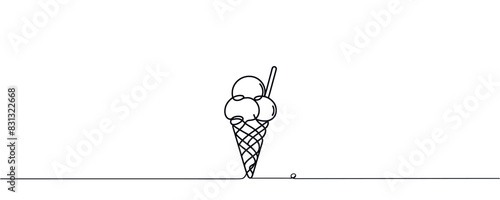 Ice cream on a stick and in a waffle cone in one continuous pattern. vector illustration
