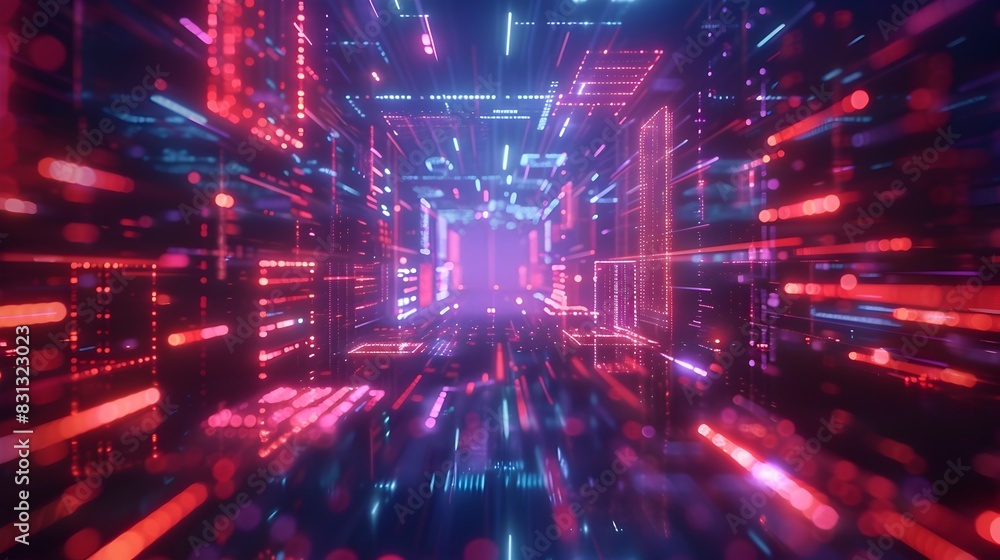 Dazzling Futuristic Tunnel of Pulsing Neon Lights and Digital Energy