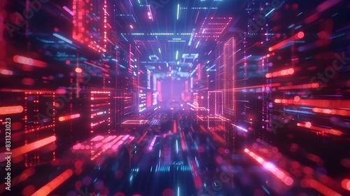 Dazzling Futuristic Tunnel of Pulsing Neon Lights and Digital Energy