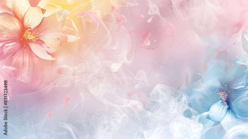 Abstract Watercolor Pastel Flowers with Blue, Pink, and Yellow Smoke Abstract Watercolor Pastel Flowers with Blue, Pink, and Yellow Smoke