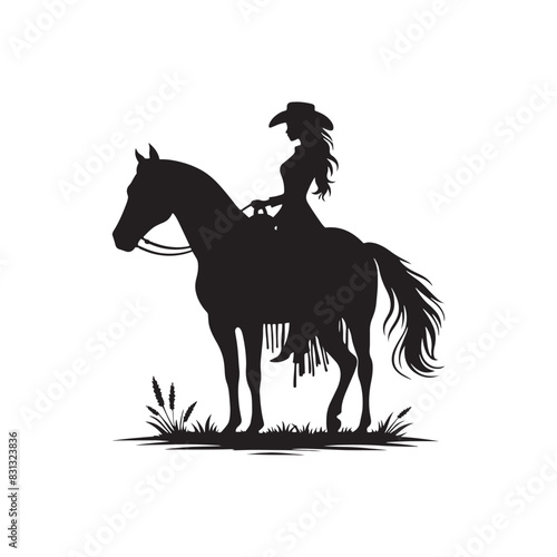 Classic Cowgirl Horse Riding Silhouette - Minimallest Cowgirl Horse Riding Vector
