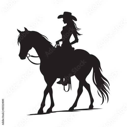 Sunset Cowgirl Horse Riding Silhouette - Cowgirl Horse Riding Illustration 