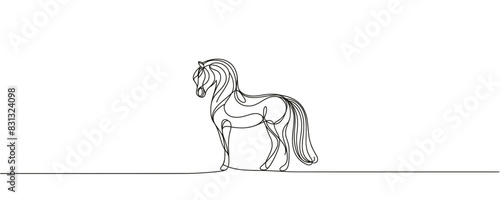 Continuous single line drawing. Horse logo photo