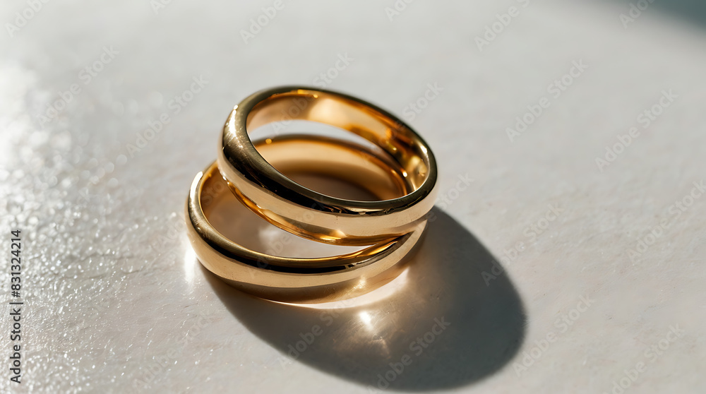 A close-up macro shot of two golden rings in a white isolated background with copy space
A close-up macro shot of two golden rings in a white isolated background with copy space