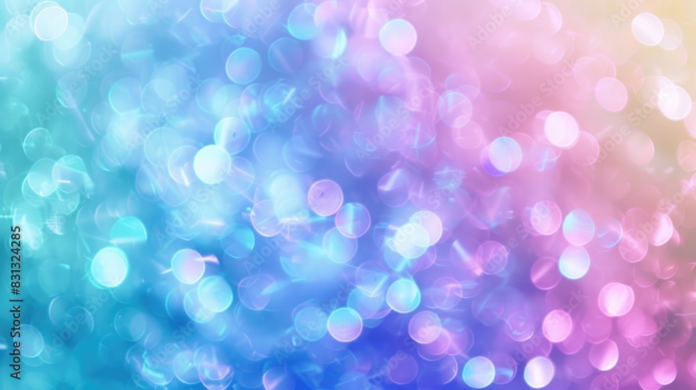 Gradient background with pastel blue, purple, and green hues blending into a holographic, abstract blur