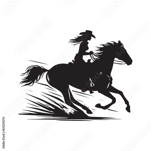Action Packed Cowgirl Horse Riding Silhouette - Cowgirl Horse Riding Illustration
