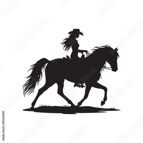 Cowgirl Horse Riding Silhouette - Wild West Spirit - Minimallest Cowgirl Horse Riding Vector 