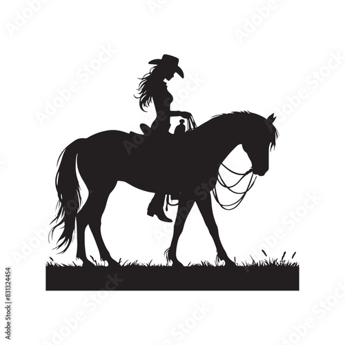 Riding Into the Sunset - Cowgirl Silhouette - Cowgirl Horse Riding Illustration
