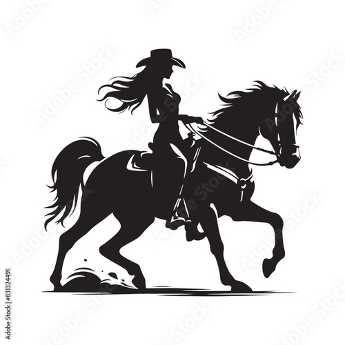 Western Theme Horse Riding Silhouette - Cowgirl Horse Riding Illustration
