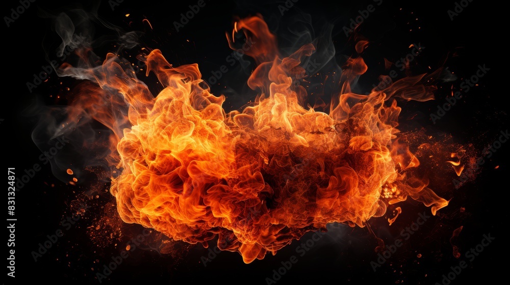 Captivating scene intense flames ablaze in the darkness, displaying fiery power Captivating scene intense flames ablaze in the darkness, displaying fiery power