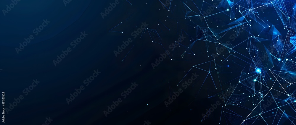 Abstract Dark Blue Background with Glowing Lines and Dots