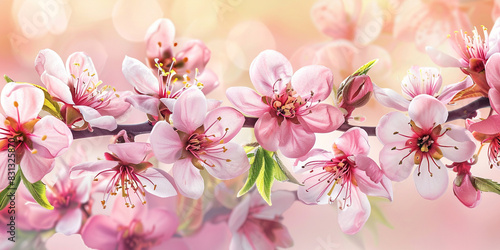 Delicate Pink Peach Blossom Cascading with Vibrant Petals