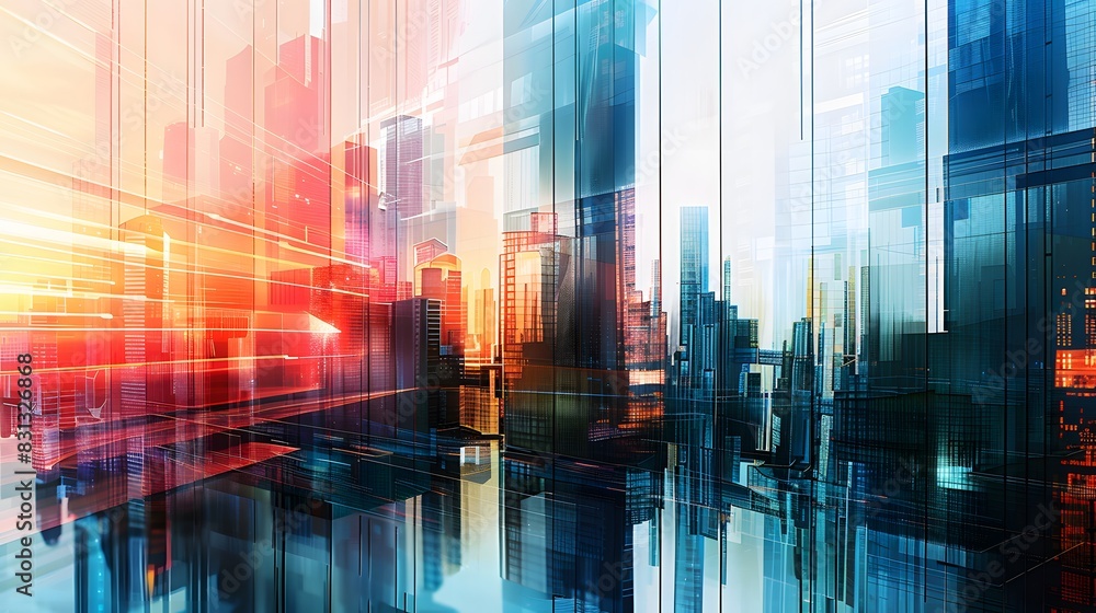 Abstract Futuristic Cityscape with Glass Buildings