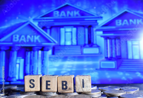 A closeup picture of letters SEBI representing Securities and exchange board of India. i