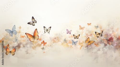 Beautiful watercolor painting of butterflies in flight, showcasing wings in vibrant colors against a dreamy, soft background.