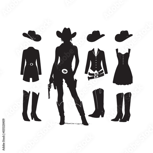 Stylish cowgirl attire silhouette - western chic - minimallest cowgirl attire vector
