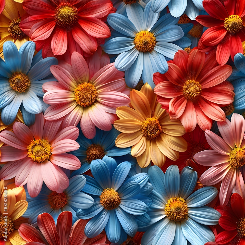 Fototapeta premium Lush seamless pattern of vibrant flowers, capturing the essence of a blooming garden