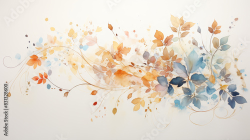 Elegant watercolor floral composition with soft pastel hues of blue  orange  and beige  perfect for creative and artistic projects.