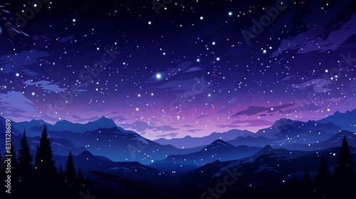 A beautiful landscape of a mountain range under a starry night sky