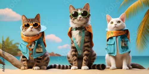 American Wirehair cat dressed as a tourist in stylish pet attire. Concept American Wirehair, Cat, Tourist, Stylish Pet Attire, Photoshoot photo