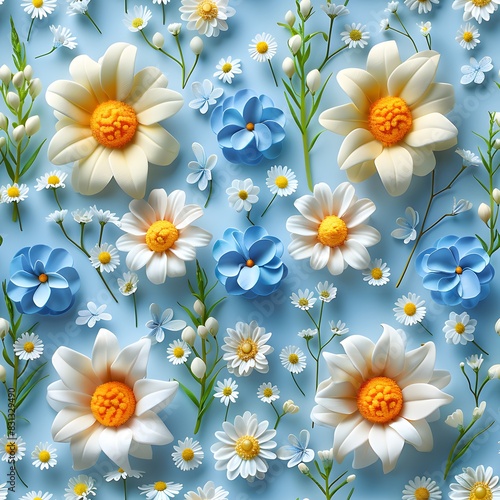 Seamless pattern of abstract flowers, blending intricate details and soft pastel hues for delicate and elegant design