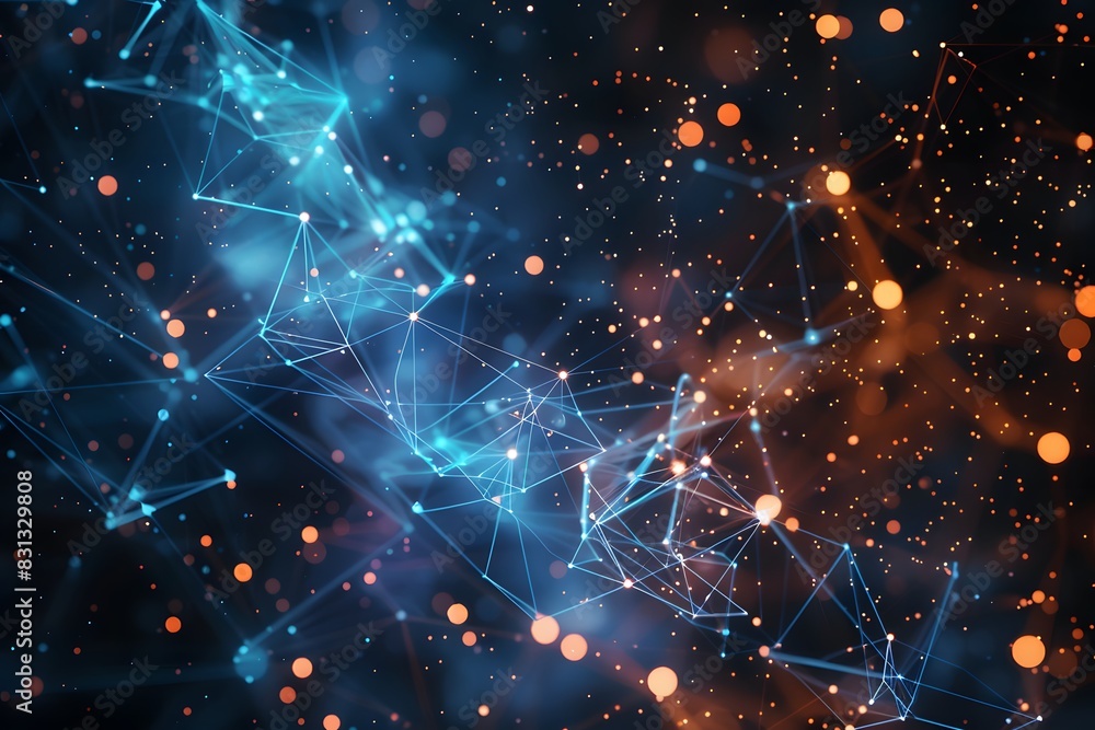 Abstract Technology Background with Low Poly Design and Glowing Connections Abstract Technology Background with Low Poly Design and Glowing Connections