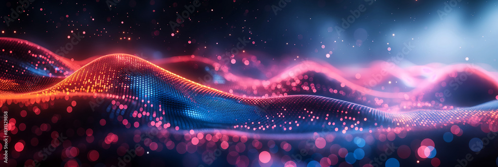 © Godai - Website banner the cutting-edge realm of digital technology captivating dark abstract background with glowing waves shiny moving lines design.