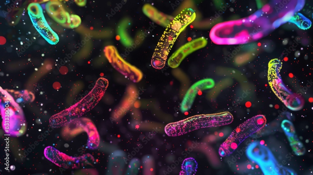 Artistic interpretation of neon bacteria. Artistic interpretation of neon bacteria.