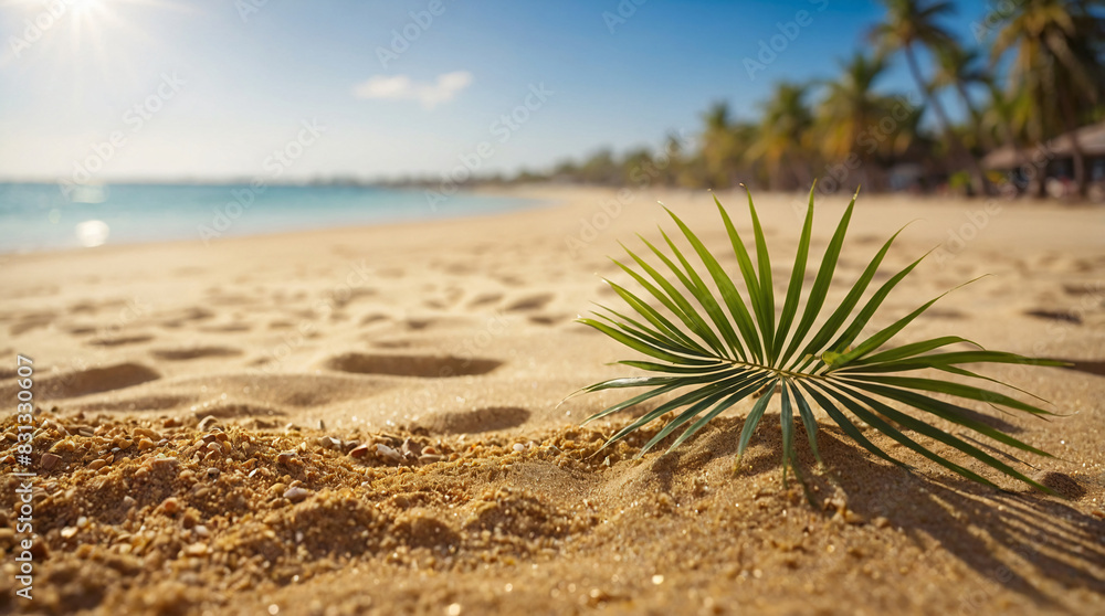 Beautiful beach surrounded by sand and palm trees. summer trips Beautiful beach surrounded by sand and palm trees. summer trips