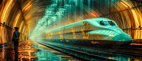 Futuristic High-Speed Train: Sleek and Modern Design in a Vibrant, Neon-Lit Station Showcasing Advanced Transportation Technology and Urban Innovation Wallpaper Digital Art Poster Brainstorming 