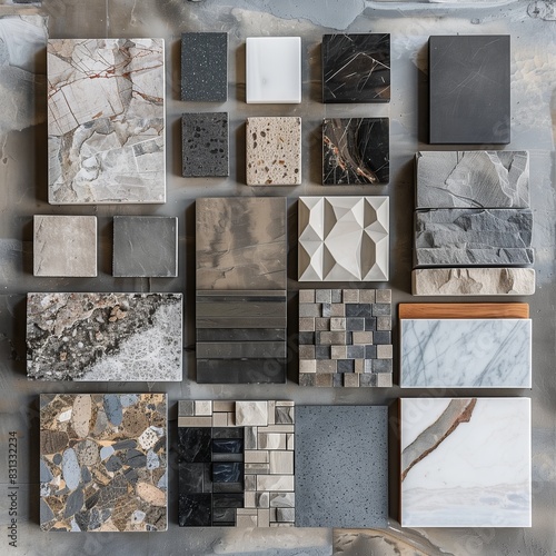 Assorted Marble and Stone Tile Samples in Various Patterns and Textures