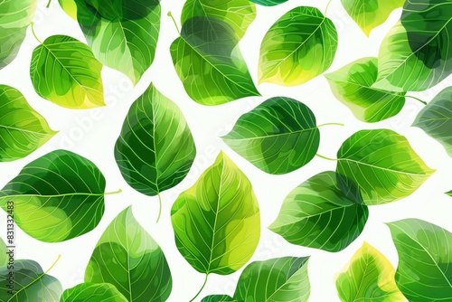 Fresh Green Leaves Pattern on White Background