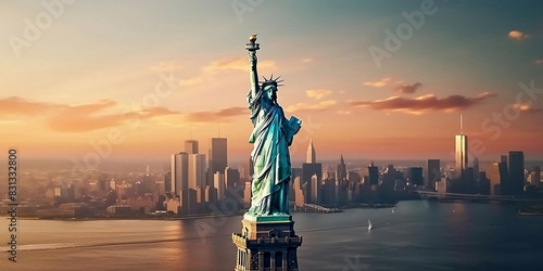 ravel New York City Liberty statue landmark in Manhattan. photo