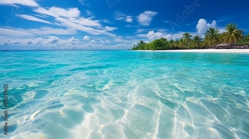 Fototapeta Naklejka Na Ścianę i Meble -  Tranquil maldives island  serene beach with white sand, turquoise ocean, and blue sky