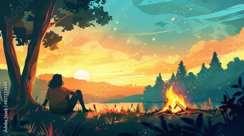 person relaxing after adventurous day outdoor leisure concept digital illustration photo