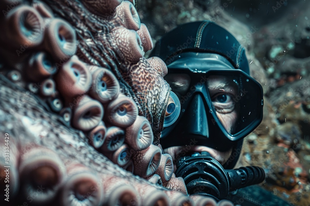 Underwater adventure captured as a scuba diver encounters a vibrant ...