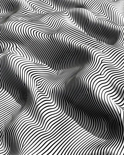 Wallpaper Mural Abstract Black and White Optical Illusion with Wavy Lines and 3D Effect Torontodigital.ca