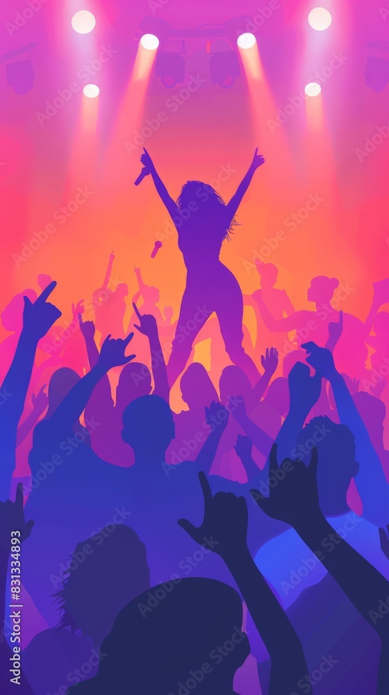 Vibrant concert scene with hands up at a music festival. Enthusiastic audience enjoying a live performance with bright stage lights and colorful atmosphere. Perfect for entertainment and celebration. Vibrant concert scene with hands up at a music festival. Enthusiastic audience enjoying a live performance with bright stage lights and colorful atmosphere. Perfect for entertainment and celebration.