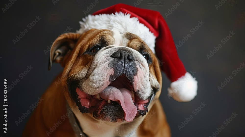 playful christmas bulldog wearing santa hat holiday pet concept ai generated