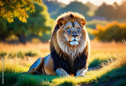 Oil painting A majestic lion at the heart of a lus (11) photo