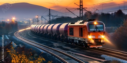 Photo of train on railway track symbolizing transportation travel and railways. Concept Transportation  Travel  Train  Railway Track  Symbolism