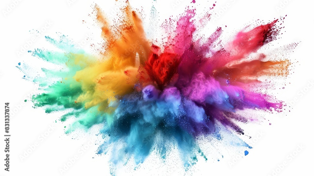 powdered color explosion vibrant abstract dust particles bursting on white background dynamic powder paint dispersion 3d illustration