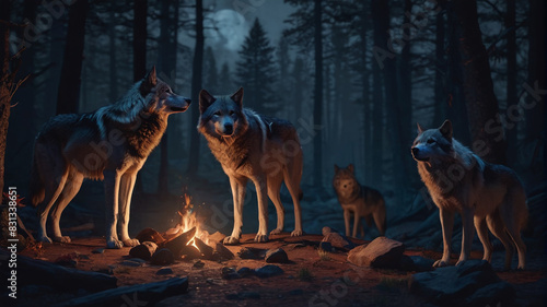 Within the Wolf s Den  a pack gathers under the watchful gaze of the alpha  their howls echoing through the night as they share stories of their ancestors  Generative AI