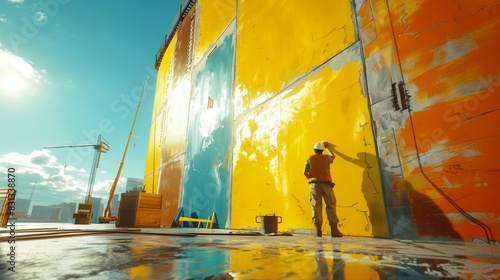 Man Painter Standing in Front of Building photo