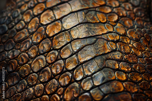 Close-up of textured reptile skin surface under natural sunlight