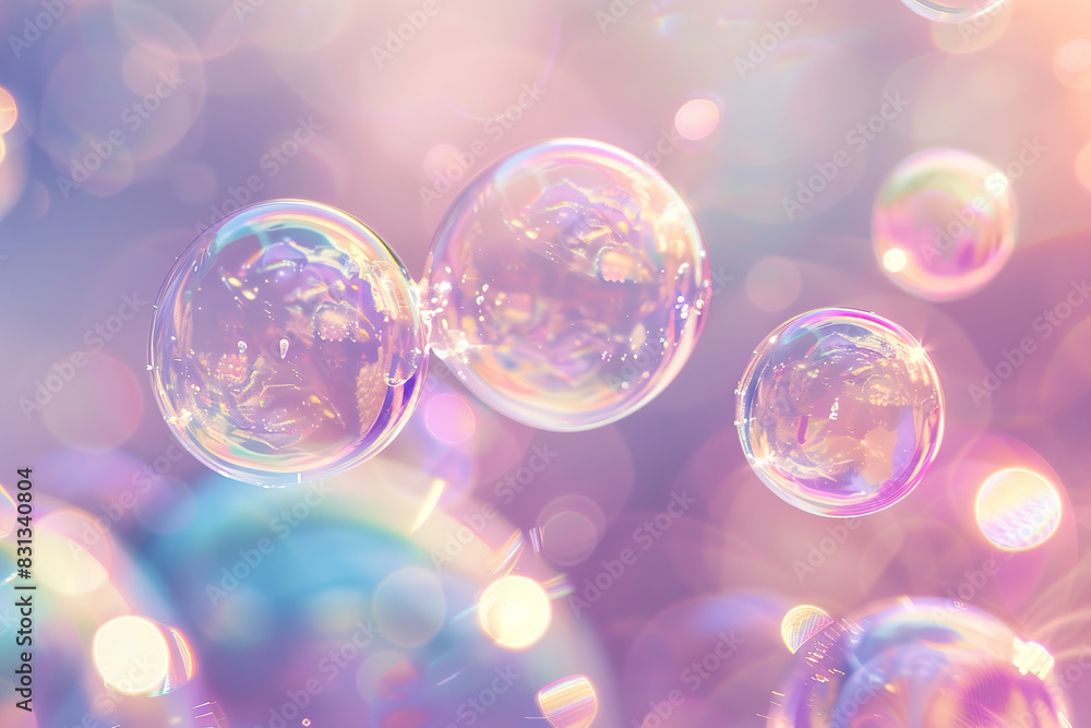 Floating soap bubbles in the air